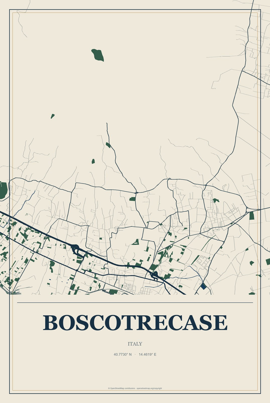 Boscotrecase, Italy City Map Aluminum Sign in Coastal Cutout style