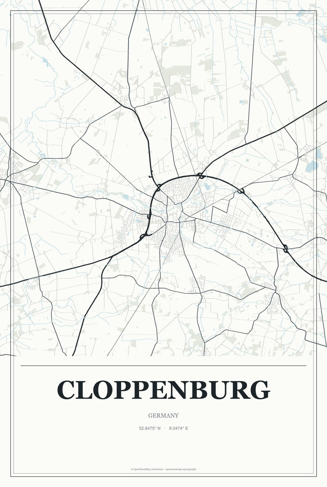 Cloppenburg, Germany City Map Aluminum Sign in Gallery Air style