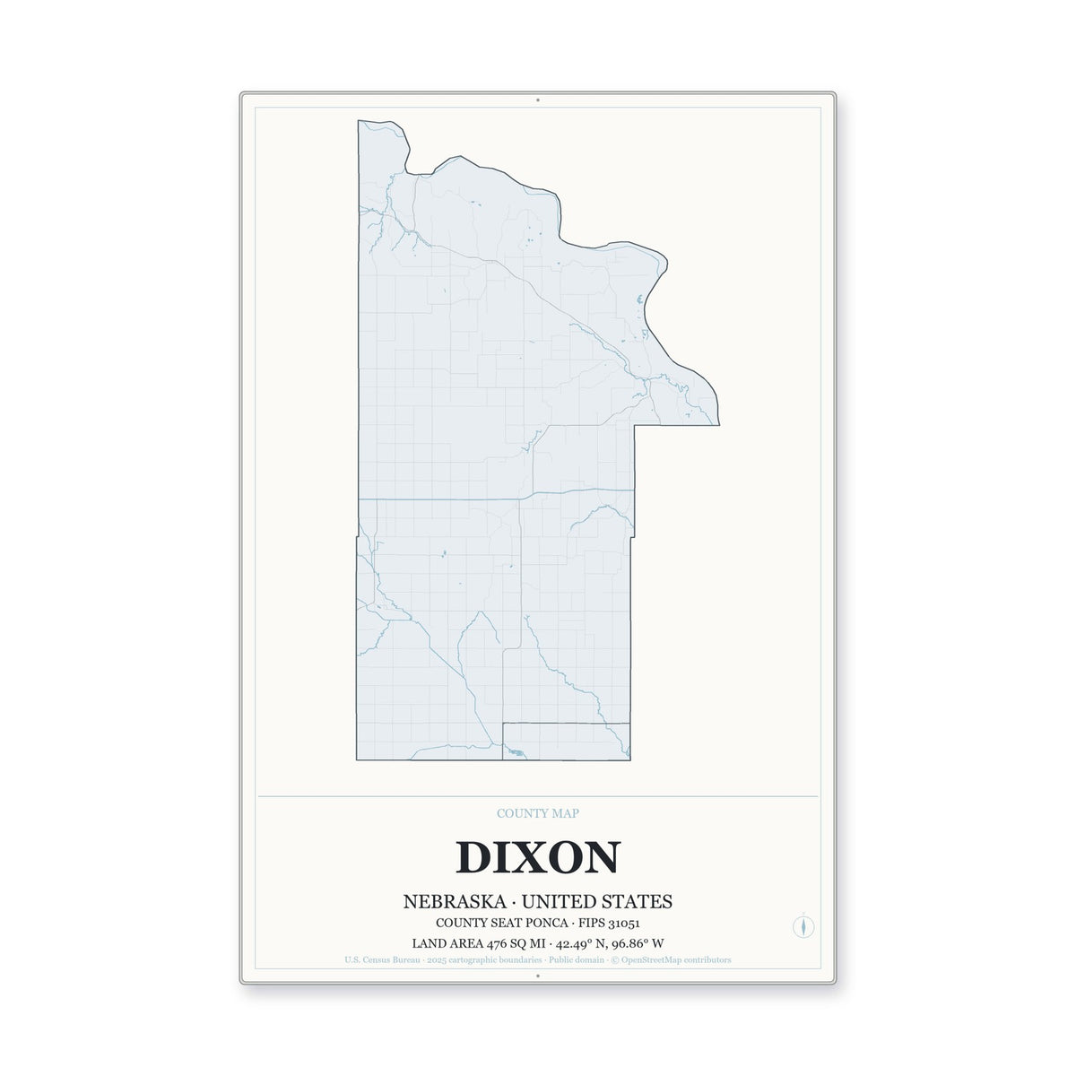 Dixon County, Nebraska Map Aluminum Sign in Gallery Air style