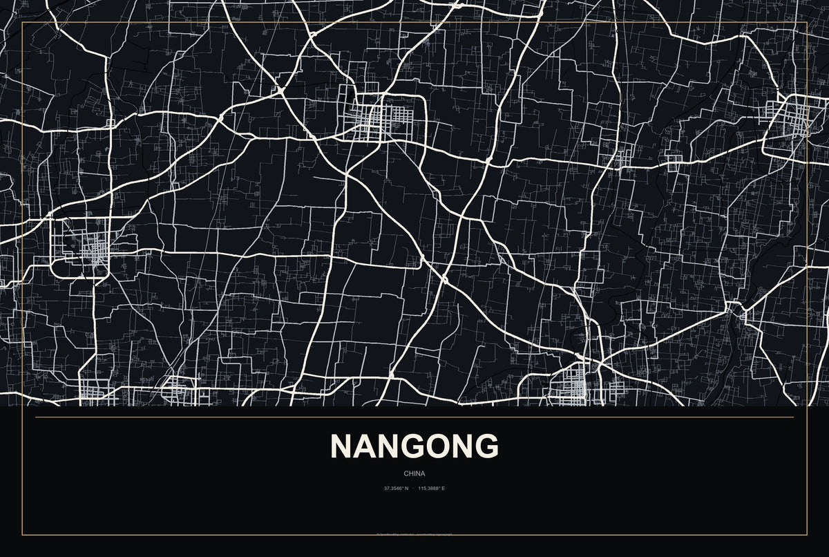 Nangong, China City Map Aluminum Sign in Metropolitan Noir style