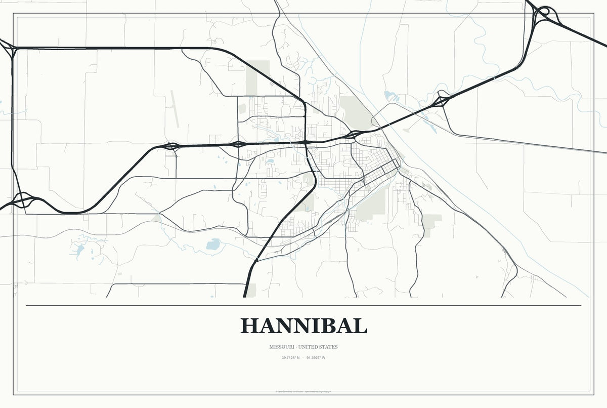 Hannibal, Missouri City Map Aluminum Sign in Gallery Air style