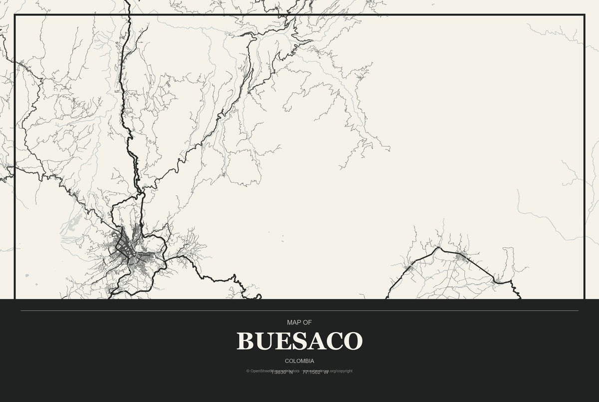 Buesaco, Colombia City Map Aluminum Sign in Museum Plaque style