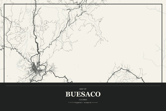 Buesaco, Colombia City Map Aluminum Sign in Museum Plaque style