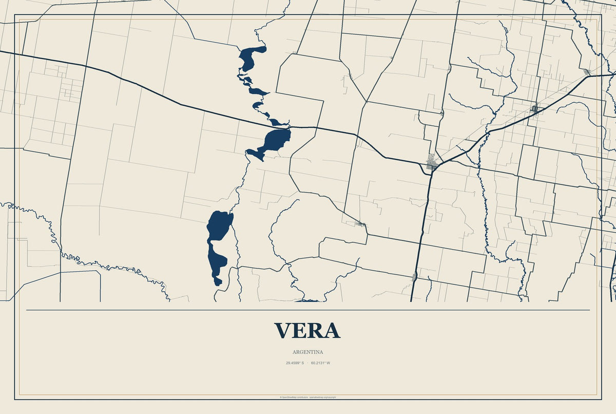 Vera, Argentina City Map Aluminum Sign in Coastal Cutout style