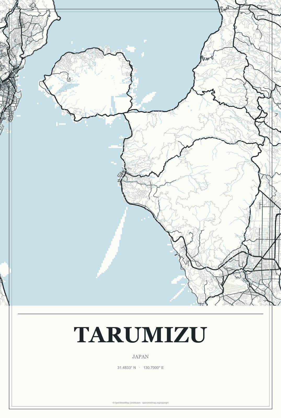 Tarumizu, Japan City Map Aluminum Sign in Gallery Air style
