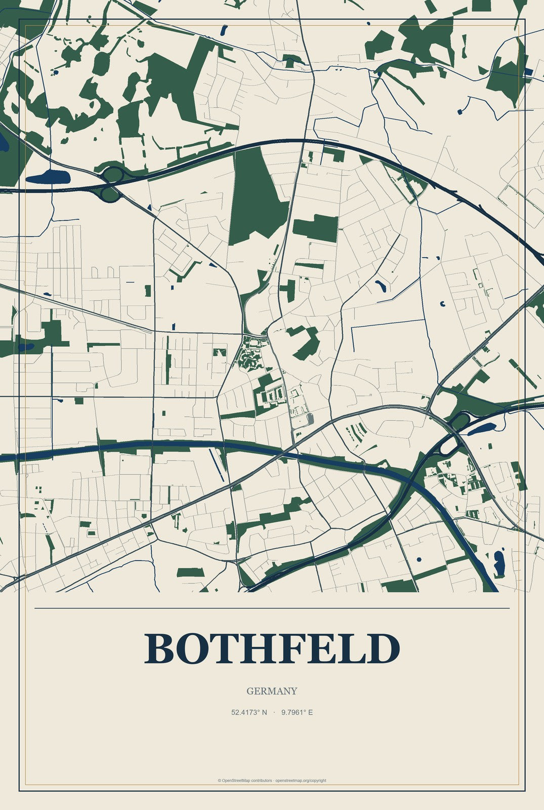 Bothfeld, Germany City Map Aluminum Sign in Coastal Cutout style