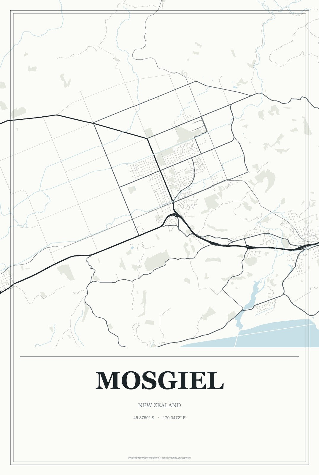 Mosgiel, New Zealand City Map Aluminum Sign in Gallery Air style