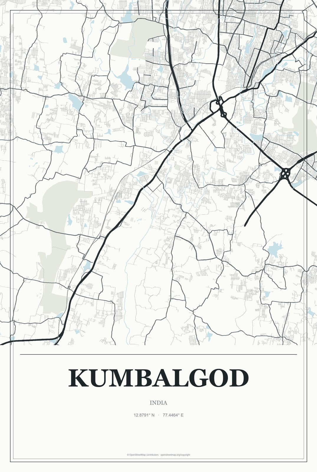 Kumbalgod, India City Map Aluminum Sign in Gallery Air style