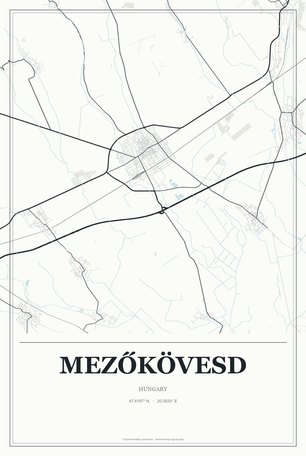 Mezőkövesd, Hungary City Map Aluminum Sign in Gallery Air style