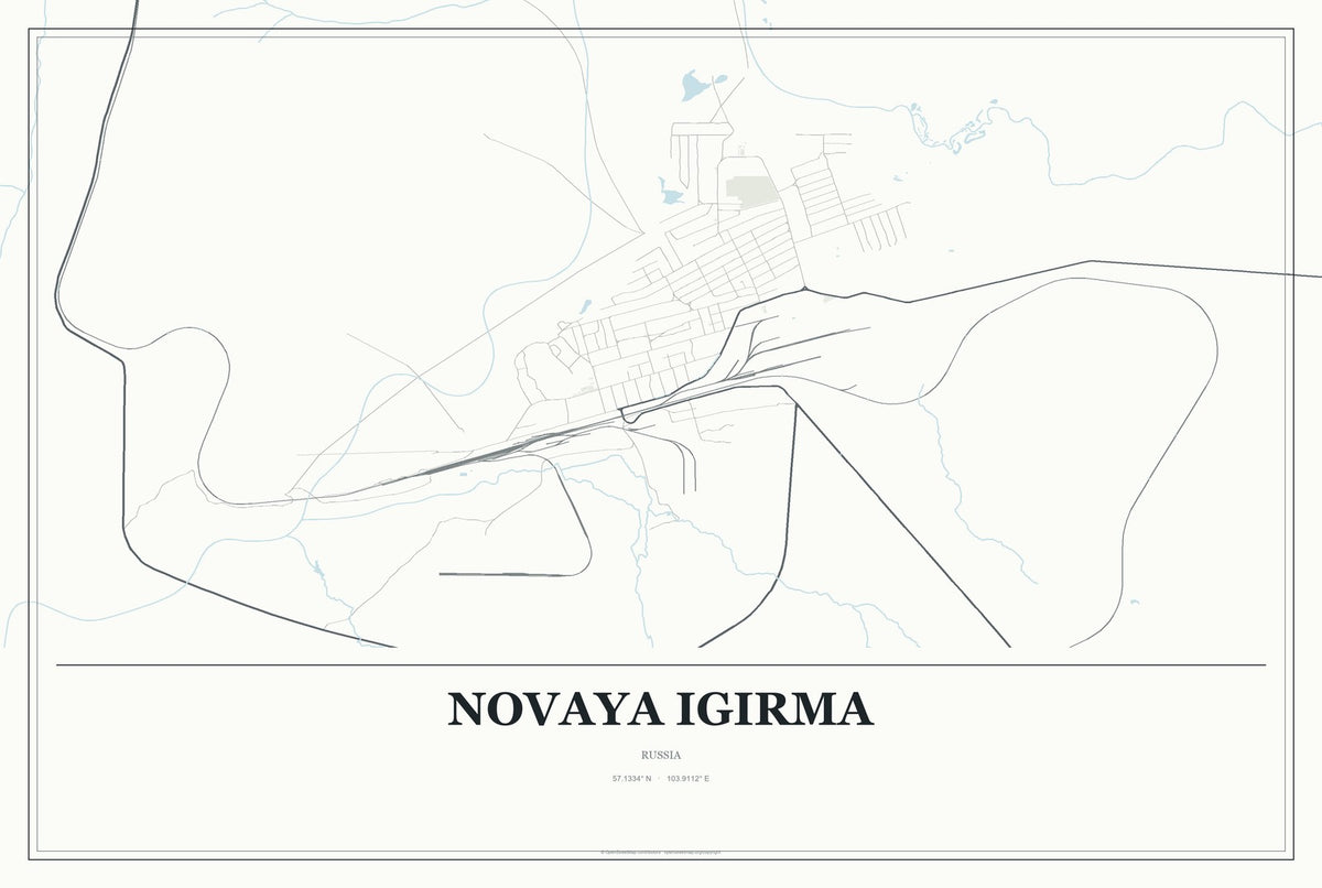 Novaya Igirma, Russia City Map Aluminum Sign in Gallery Air style