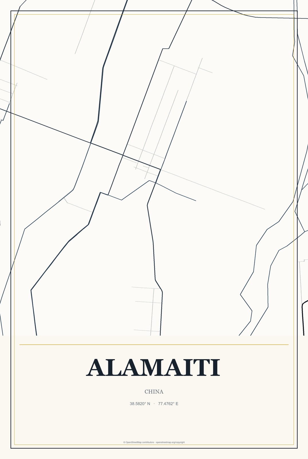 Alamaiti, China City Map Aluminum Sign in Citrine Modern style