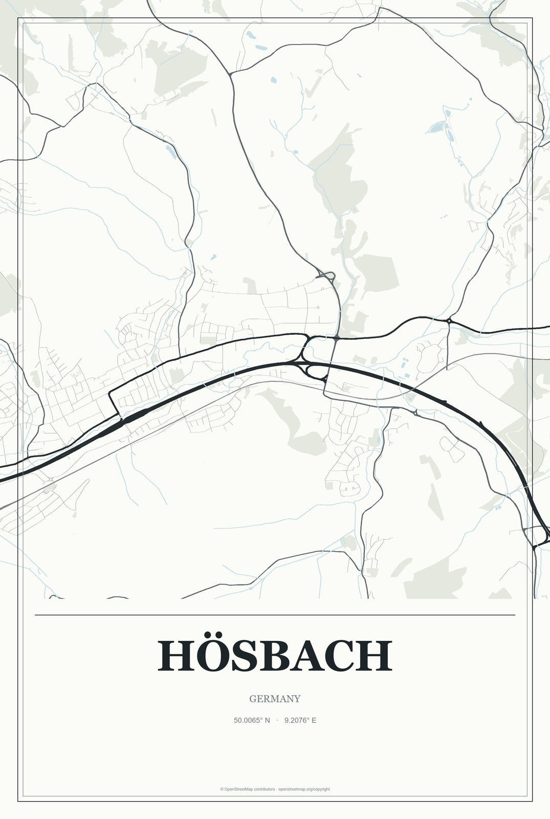 Hösbach, Germany City Map Aluminum Sign in Gallery Air style