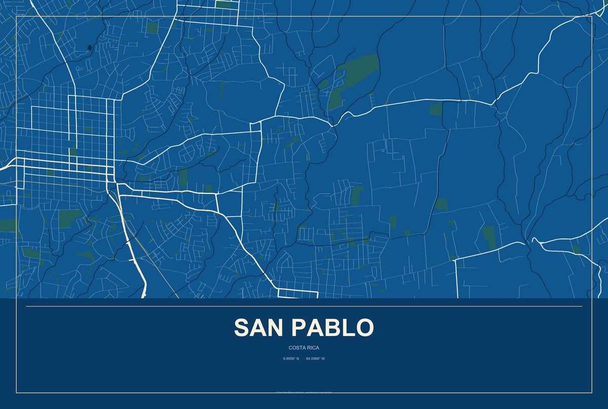 San Pablo, Costa Rica City Map Aluminum Sign in Harbor Cobalt style