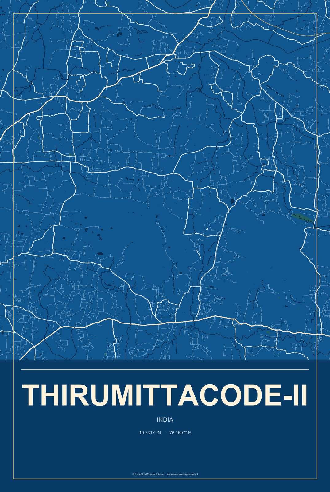 Thirumittacode-II, India City Map Aluminum Sign in Harbor Cobalt style