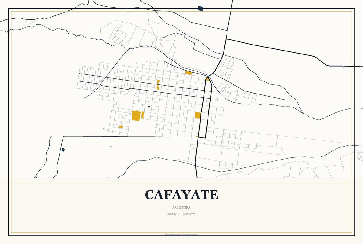 Cafayate, Argentina City Map Aluminum Sign in Citrine Modern style
