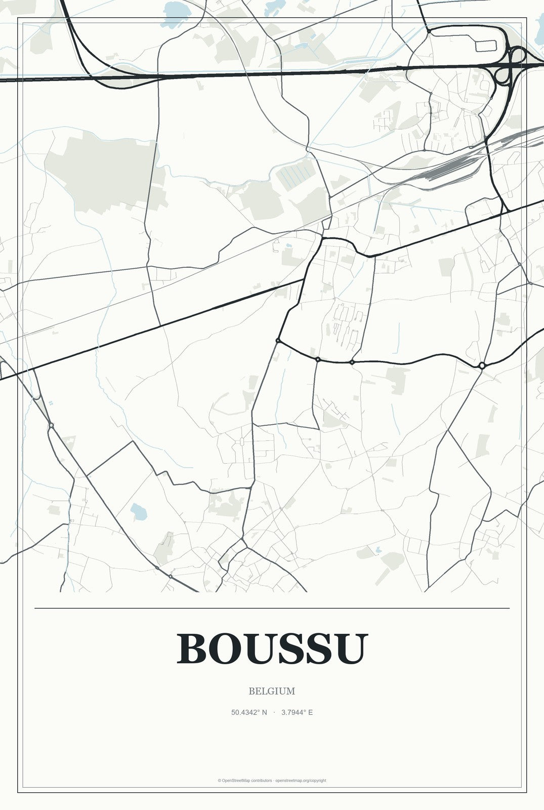 Boussu, Belgium City Map Aluminum Sign in Gallery Air style