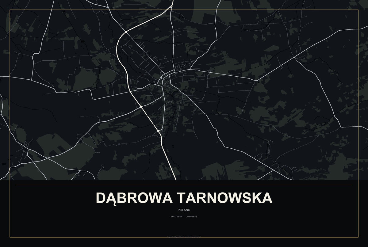 Dąbrowa Tarnowska, Poland City Map Aluminum Sign in Metropolitan Noir style