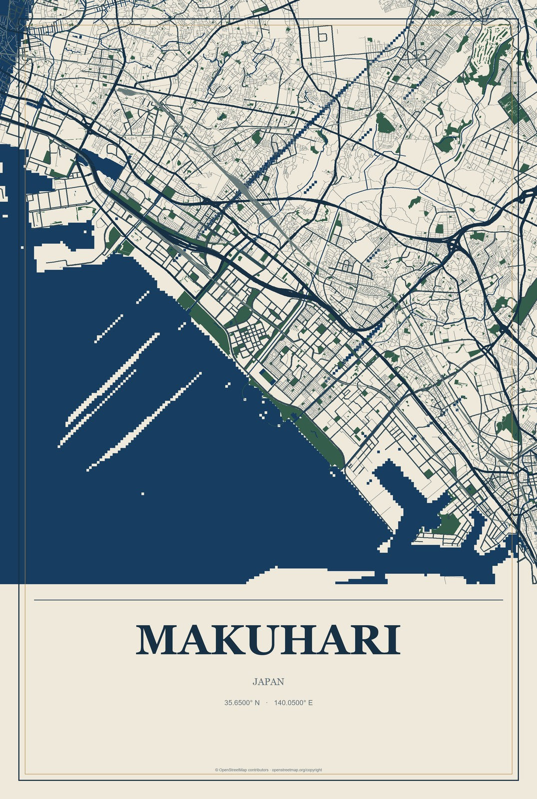 Makuhari, Japan City Map Aluminum Sign in Coastal Cutout style