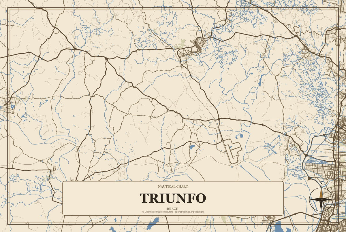 Triunfo, Pernambuco, Brazil City Map Aluminum Sign in Heritage Nautical style