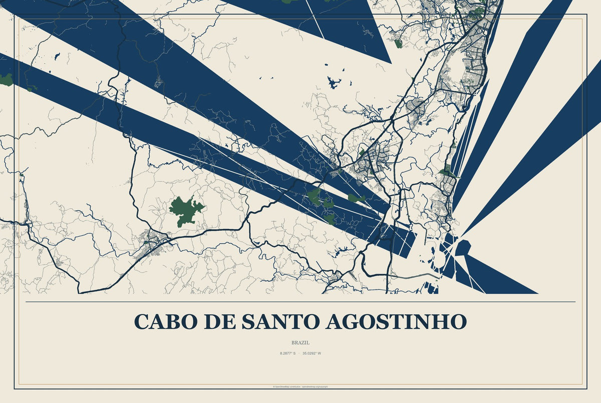 Cabo de Santo Agostinho, Brazil City Map Aluminum Sign in Coastal Cutout style