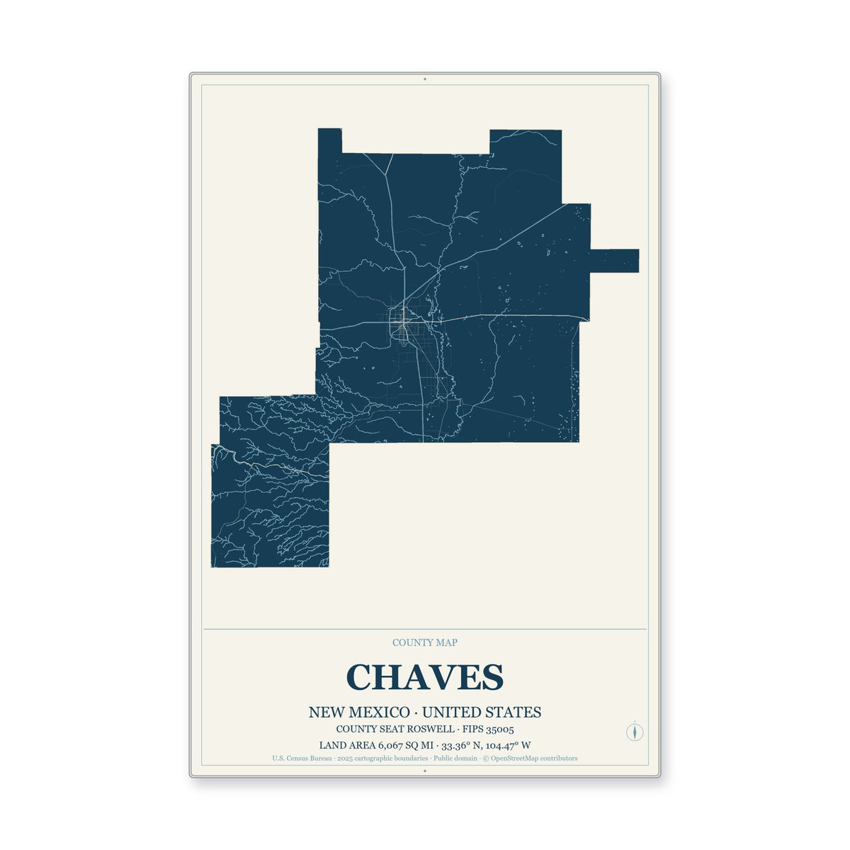 Chaves County, New Mexico Map Aluminum Sign in Coastal Cutout style