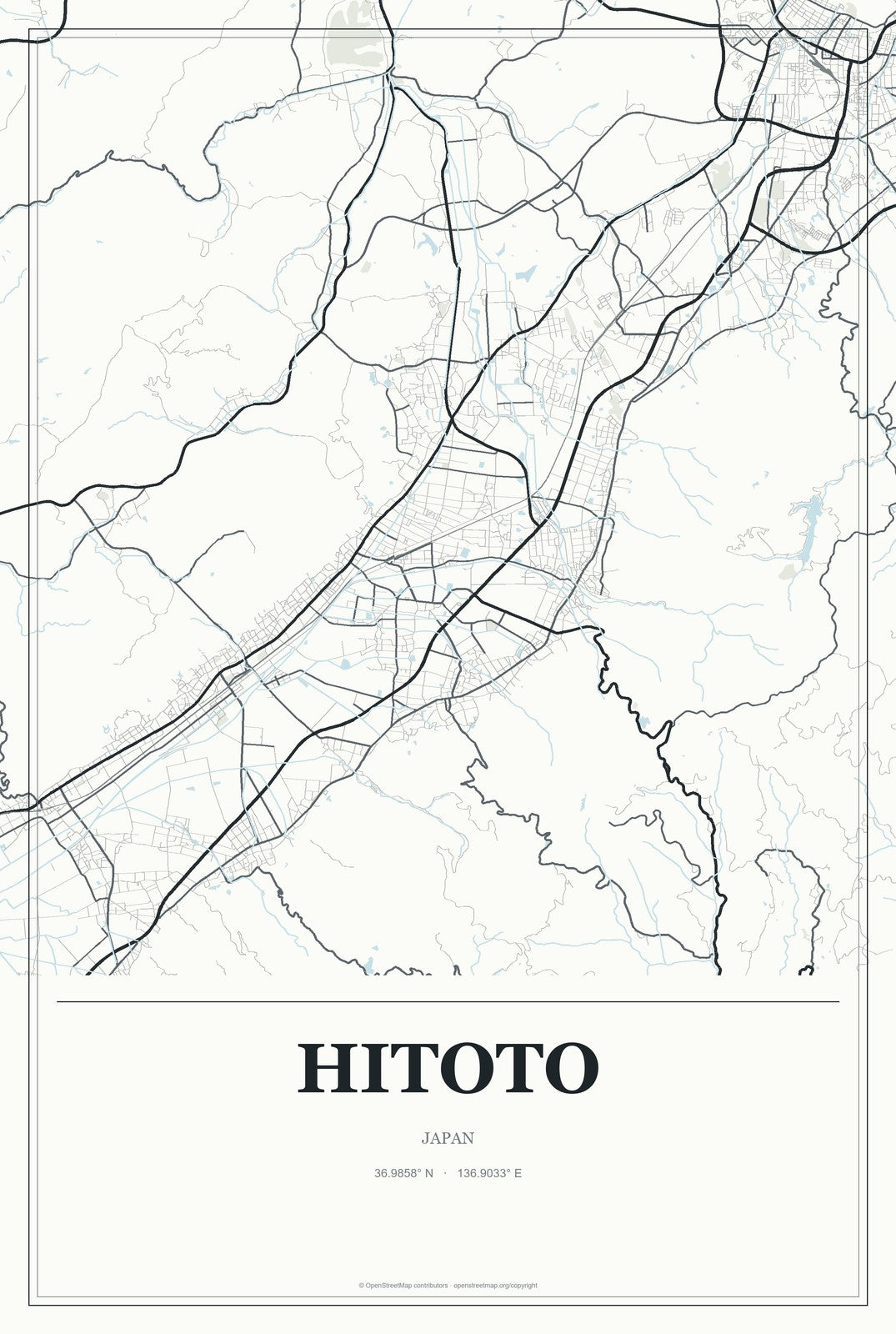 Hitoto, Japan City Map Aluminum Sign in Gallery Air style