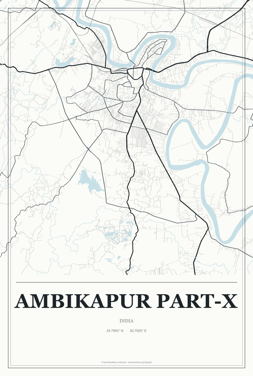 Ambikapur Part-X, India City Map Aluminum Sign in Gallery Air style