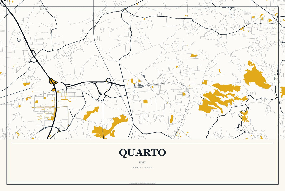 Quarto, Italy City Map Aluminum Sign in Citrine Modern style