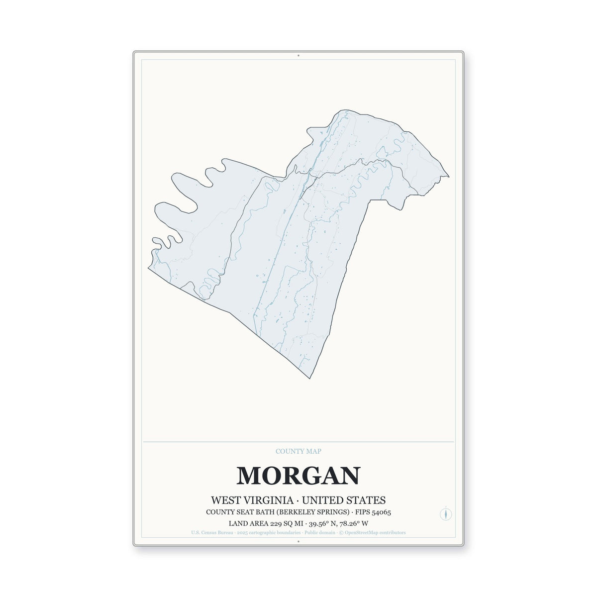 Morgan County, West Virginia Map Aluminum Sign in Gallery Air style
