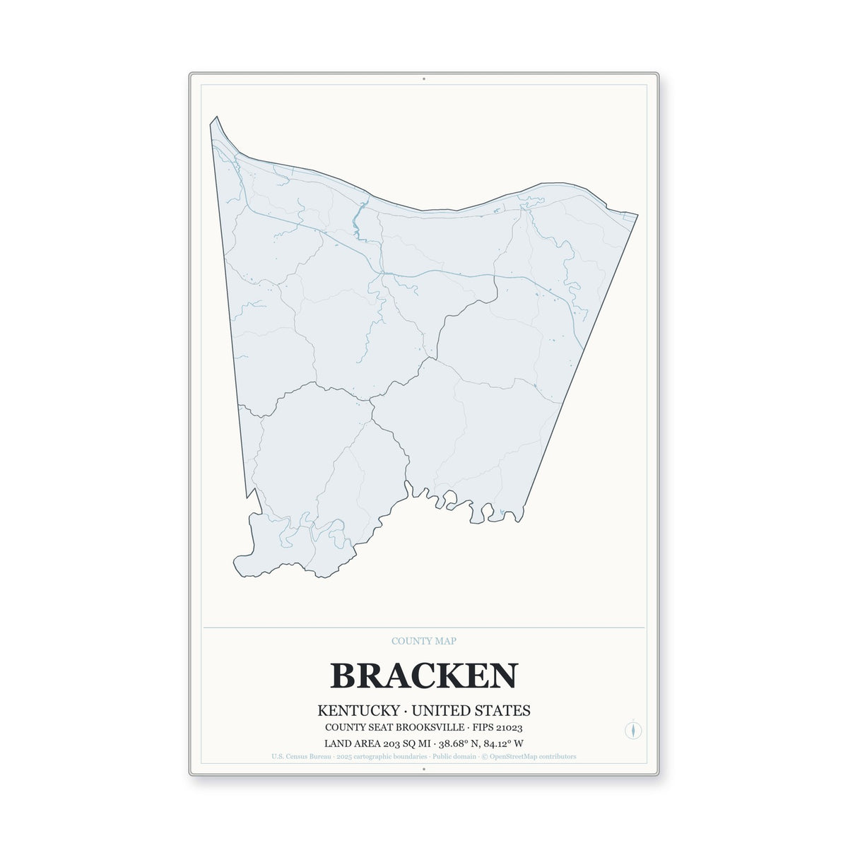 Bracken County, Kentucky Map Aluminum Sign in Gallery Air style