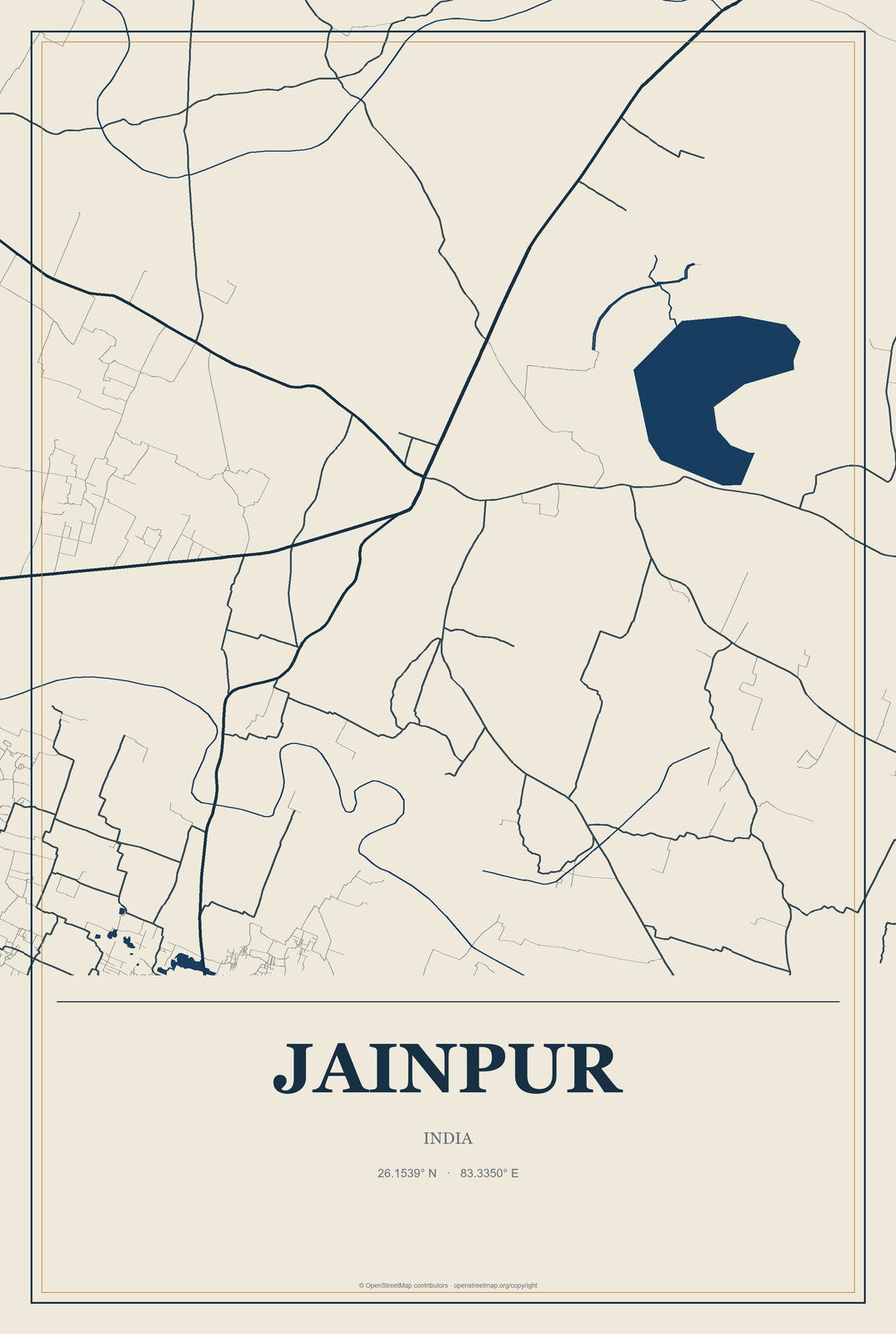Jainpur, India City Map Aluminum Sign in Coastal Cutout style