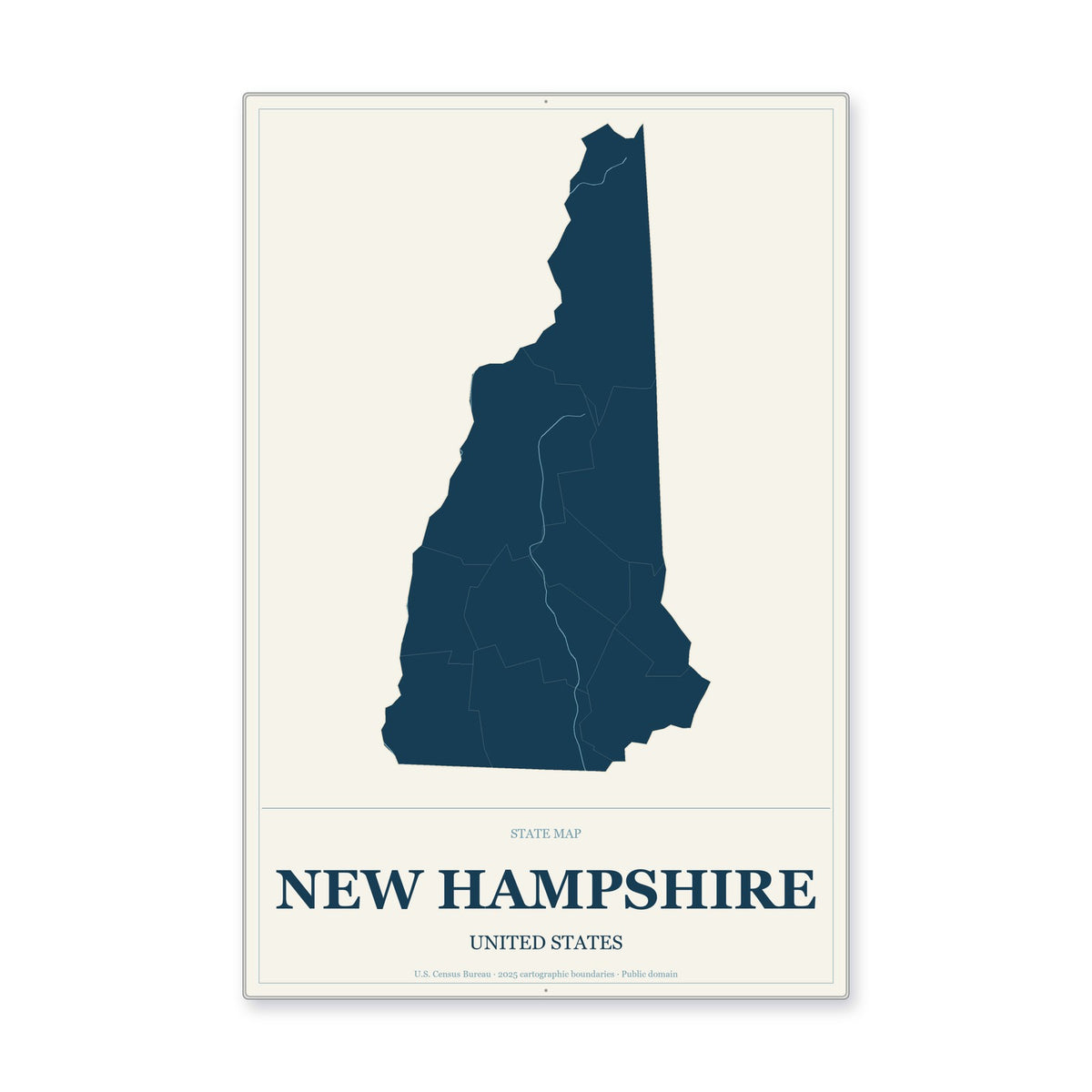 New Hampshire state map aluminum sign in Coastal Cutout style