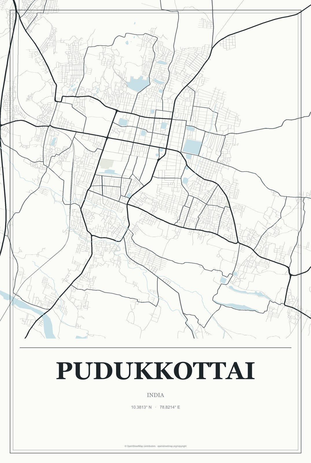 Pudukkottai, India City Map Aluminum Sign in Gallery Air style