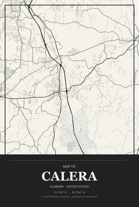 Calera, Alabama City Map Aluminum Sign in Museum Plaque style