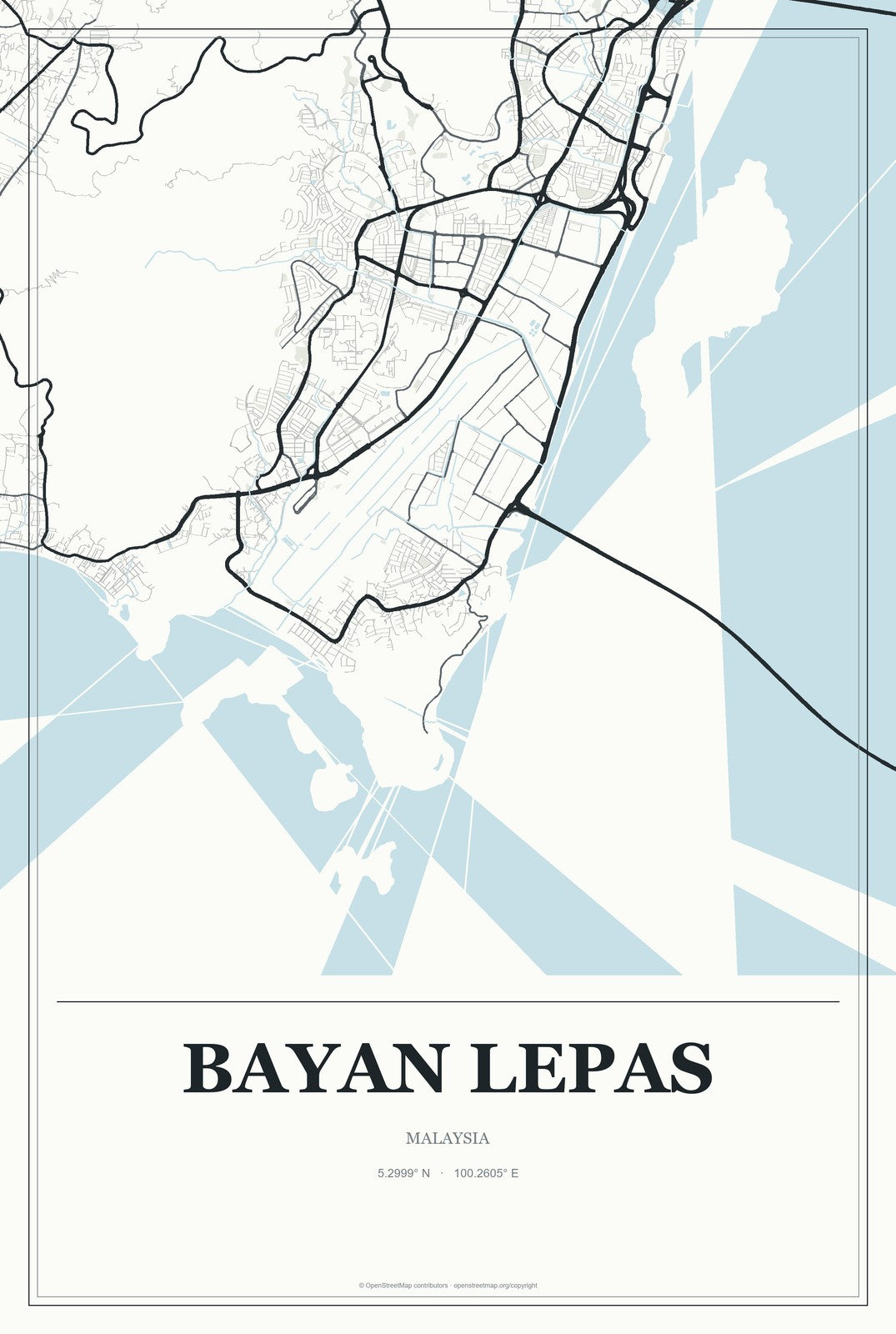 Bayan Lepas, Malaysia City Map Aluminum Sign in Gallery Air style