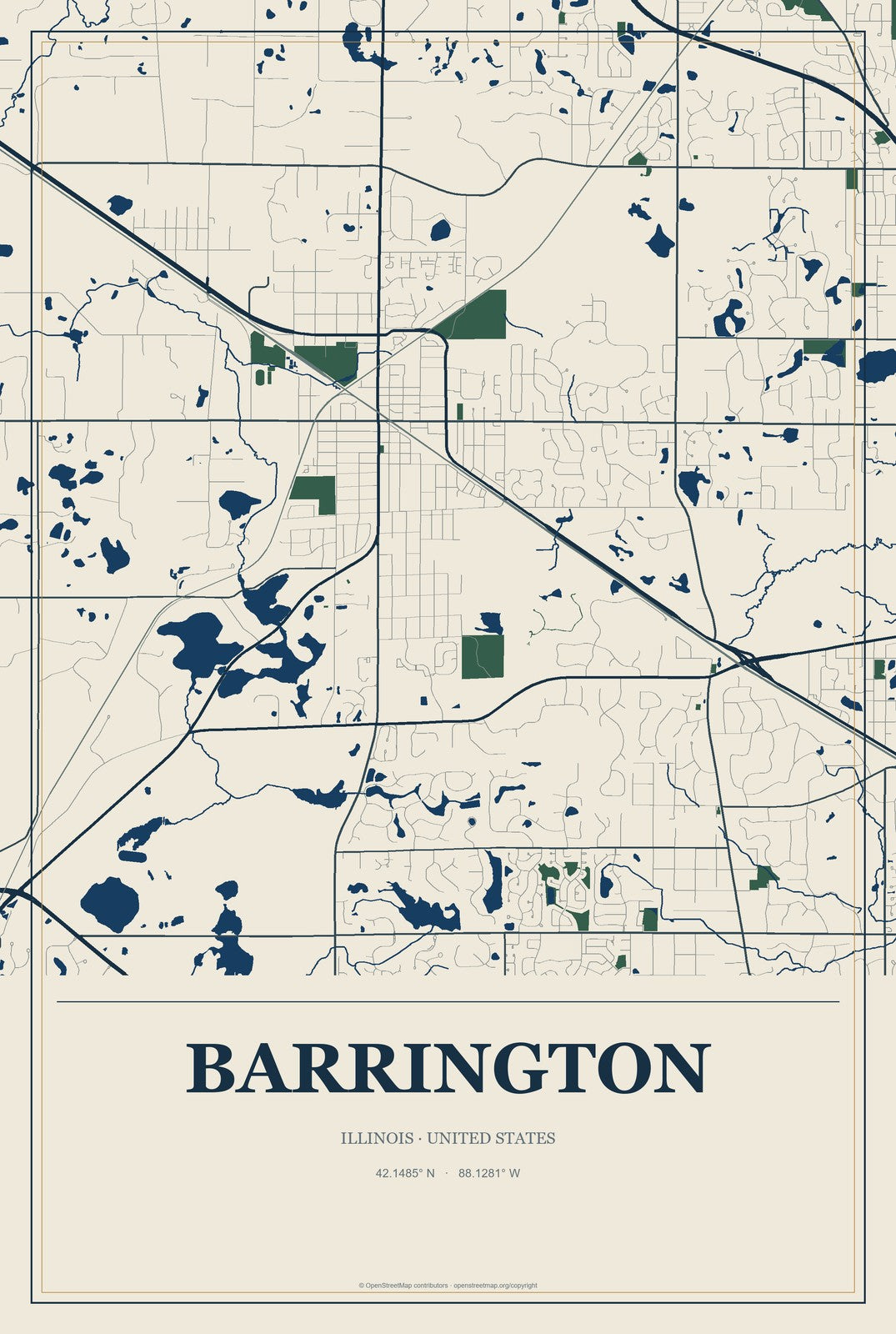 Barrington, Illinois City Map Aluminum Sign in Coastal Cutout style