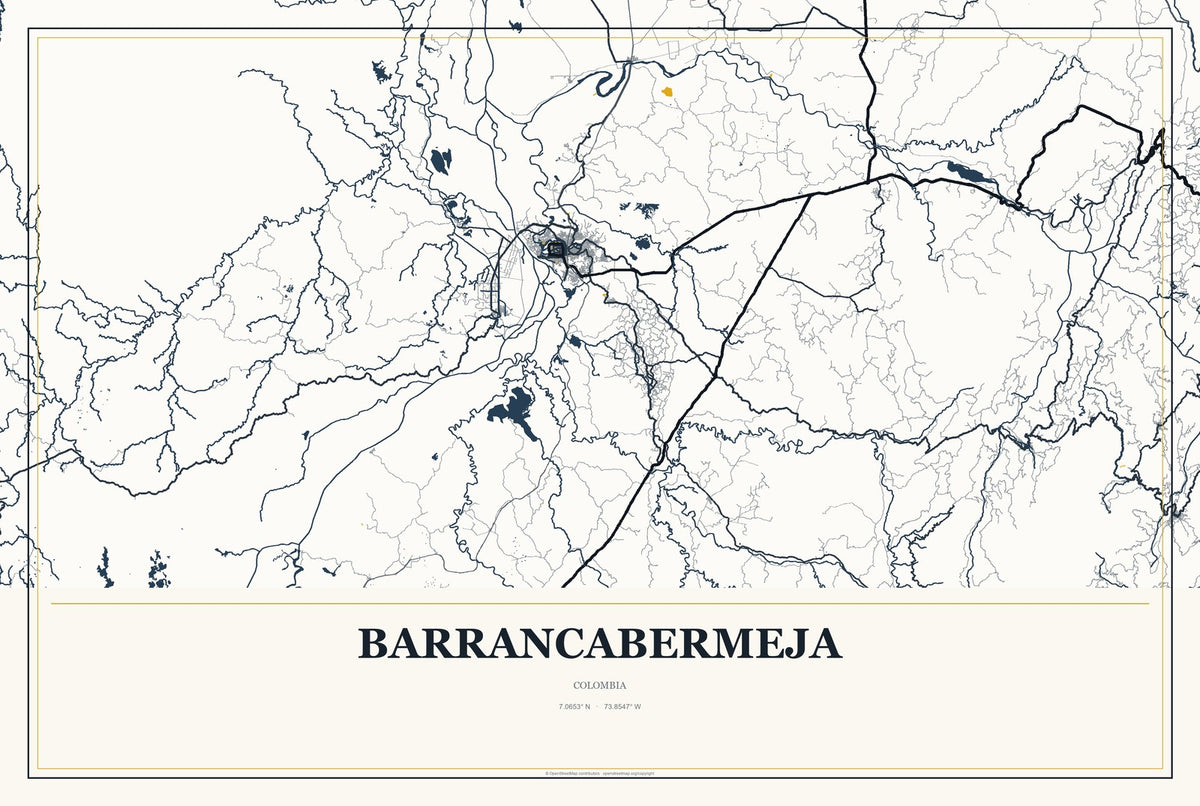 Barrancabermeja, Colombia City Map Aluminum Sign in Citrine Modern style