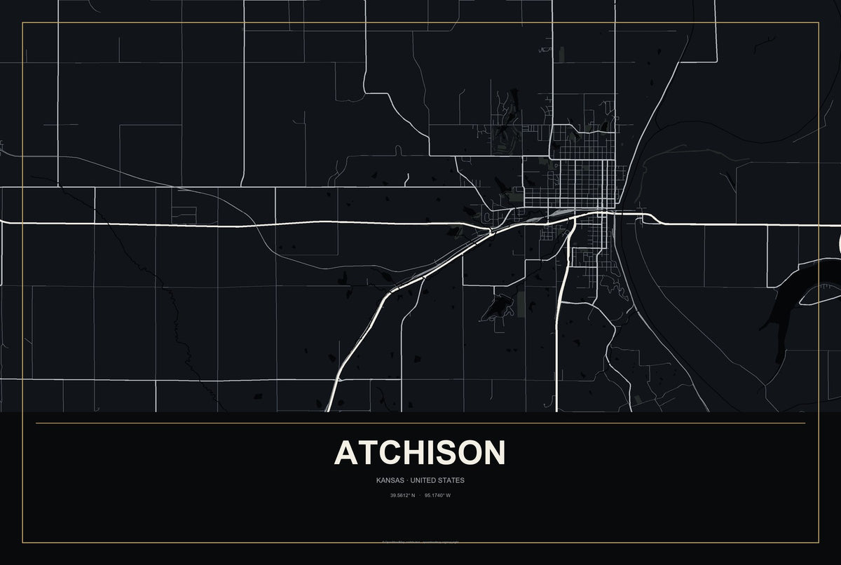 Atchison, Kansas City Map Aluminum Sign in Metropolitan Noir style