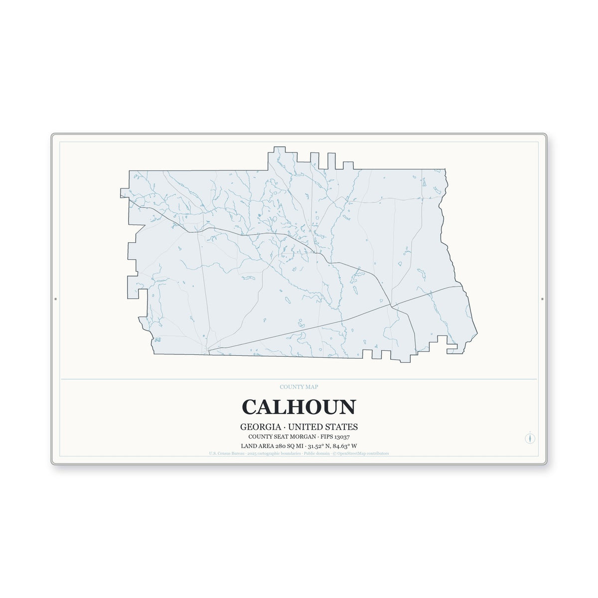 Calhoun County, Georgia Map Aluminum Sign in Gallery Air style