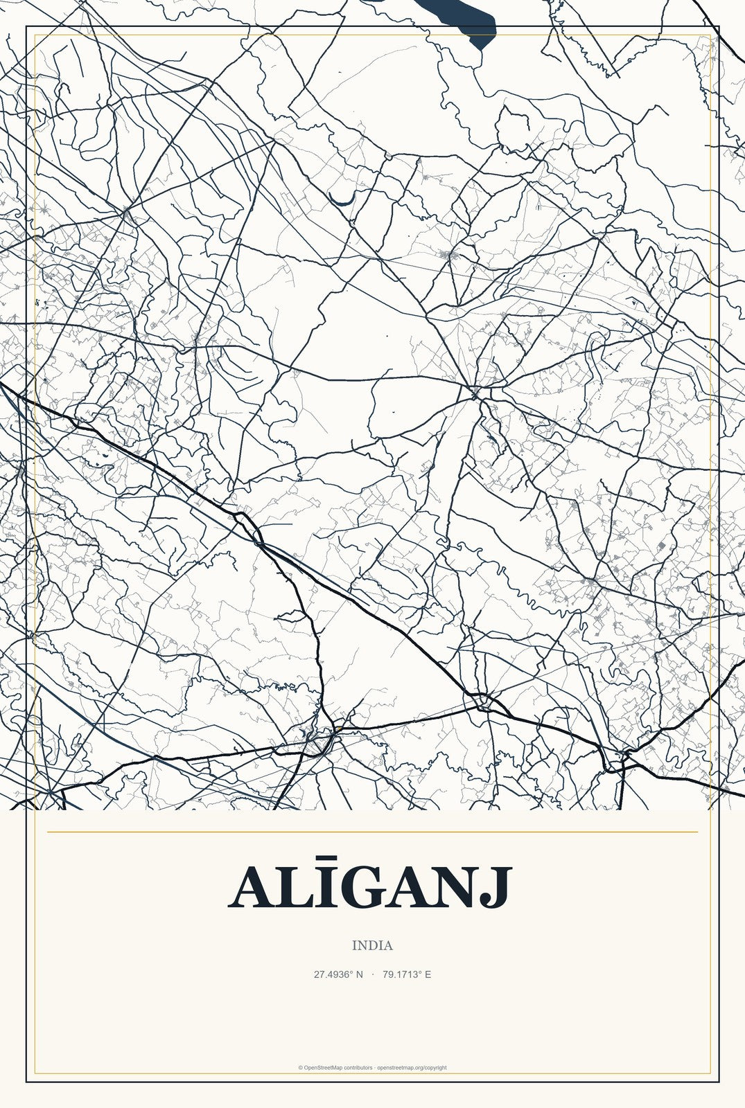 Alīganj, India City Map Aluminum Sign in Citrine Modern style
