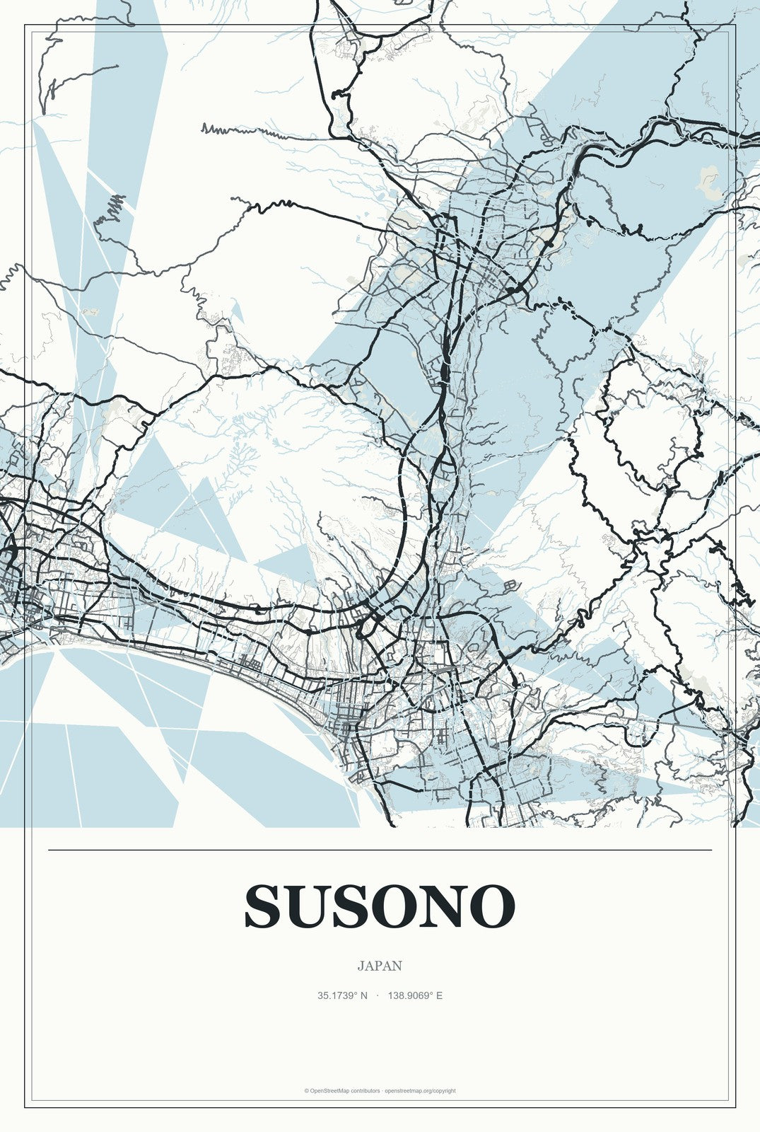 Susono, Japan City Map Aluminum Sign in Gallery Air style