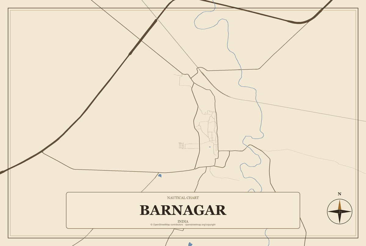 Barnagar, India City Map Aluminum Sign in Heritage Nautical style