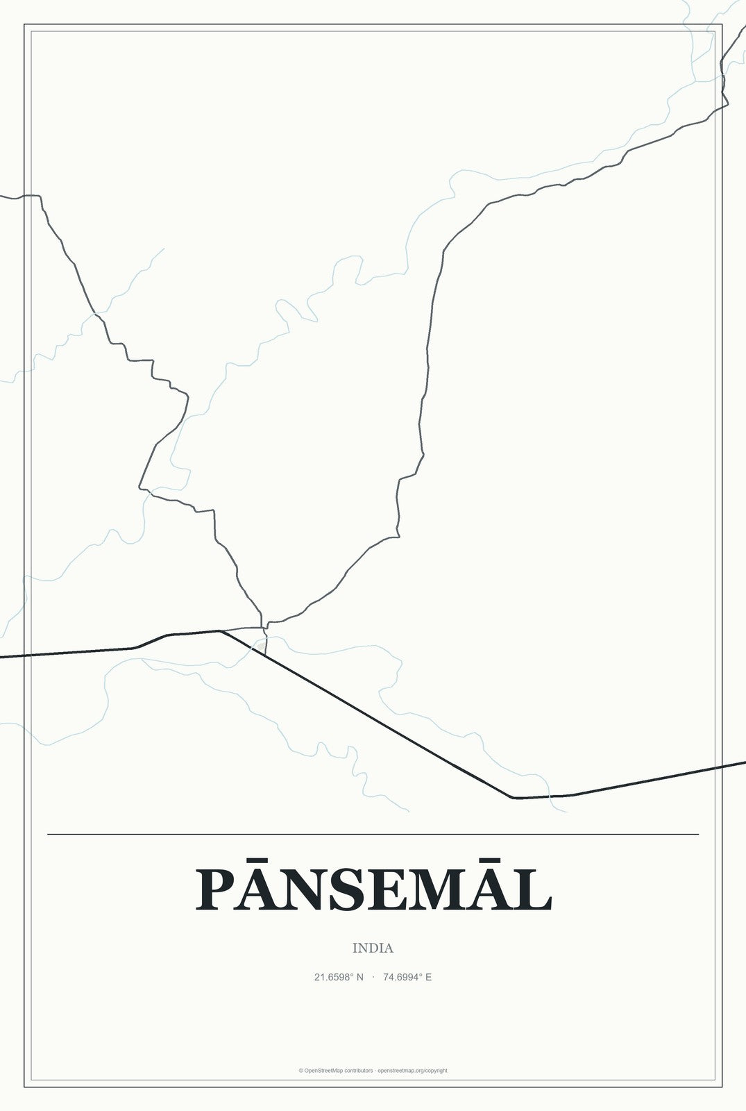 Pānsemāl, India City Map Aluminum Sign in Gallery Air style