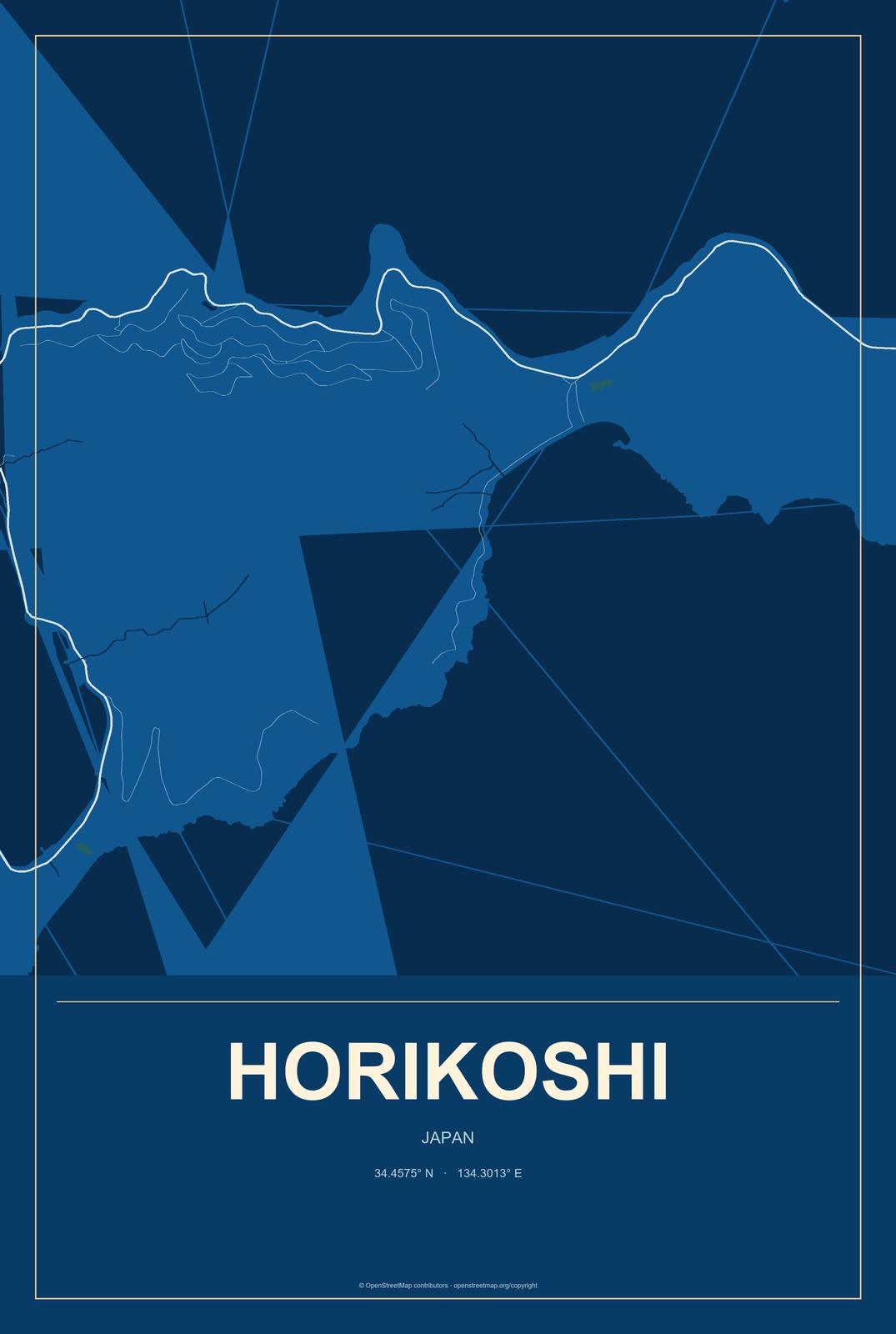 Horikoshi, Japan City Map Aluminum Sign in Harbor Cobalt style