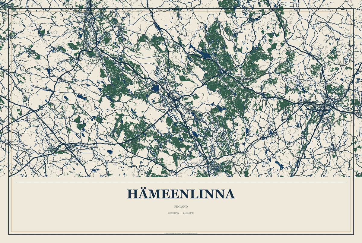 Hämeenlinna, Finland City Map Aluminum Sign in Coastal Cutout style