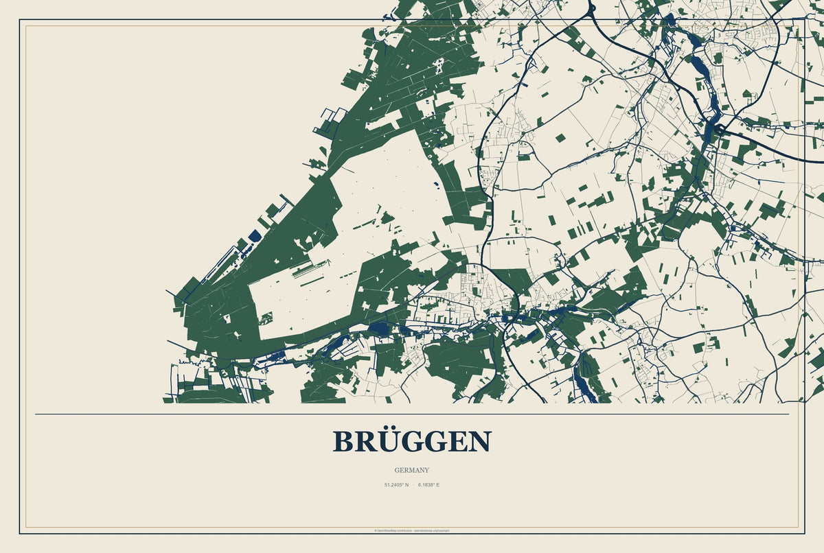 Brüggen, Germany City Map Aluminum Sign in Coastal Cutout style