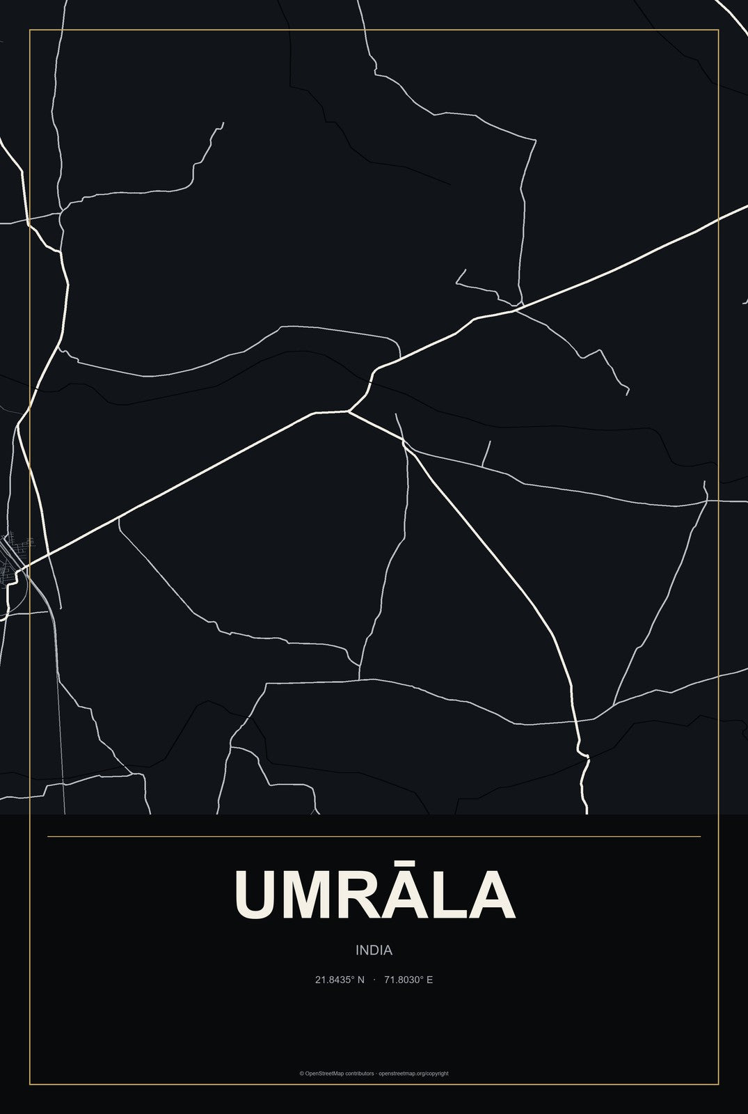 Umrāla, India City Map Aluminum Sign in Metropolitan Noir style