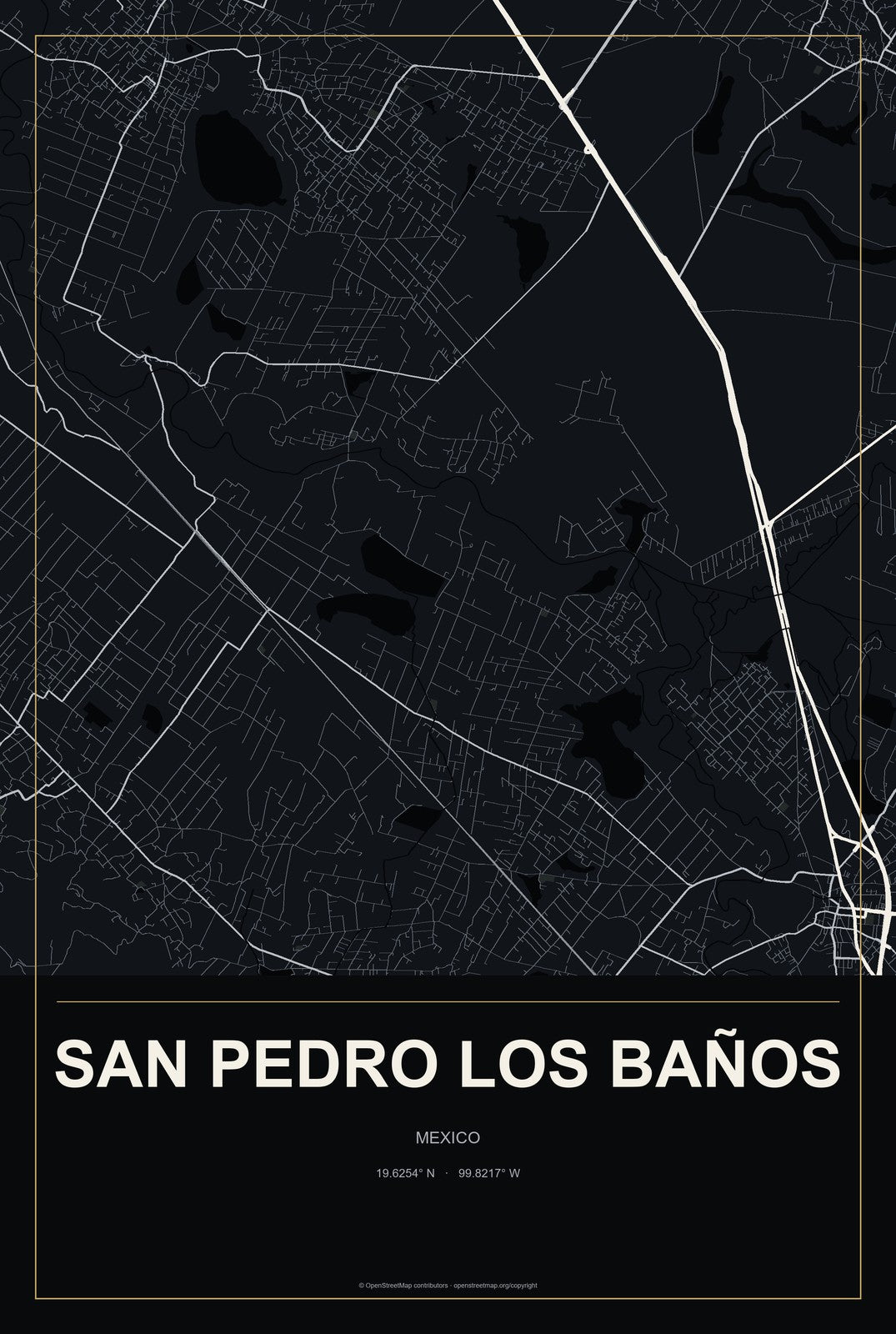 San Pedro Los Baños, Mexico City Map Aluminum Sign in Metropolitan Noir style