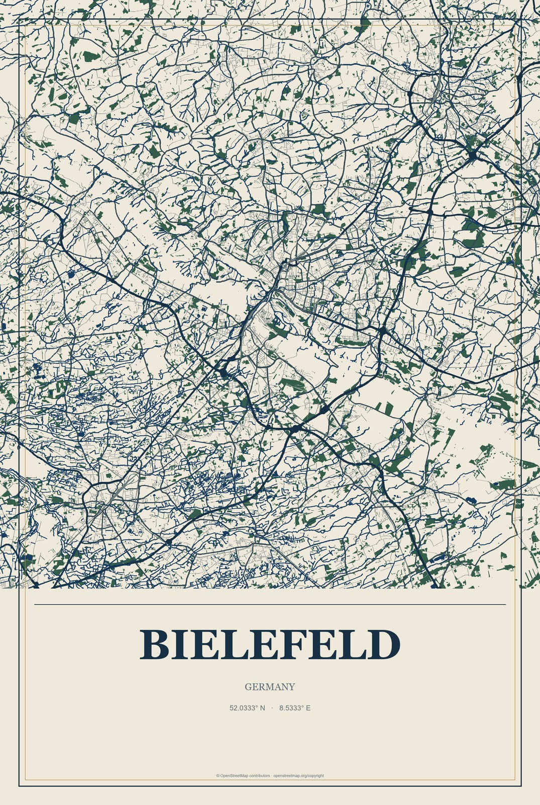 Bielefeld, Germany City Map Aluminum Sign in Coastal Cutout style