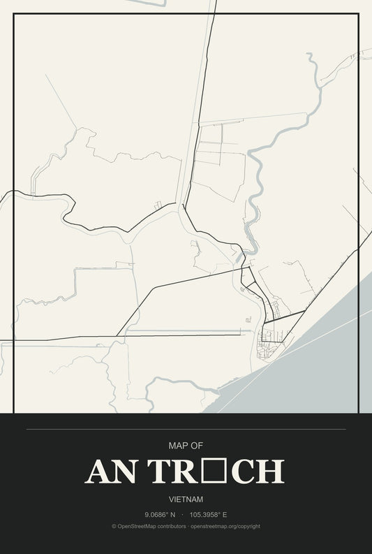 An Trạch, Vietnam City Map Aluminum Sign in Museum Plaque style